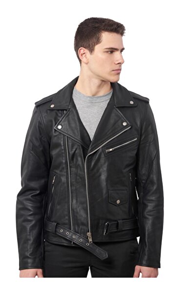 DESARO Erkek Siyah Kruvaze Hakiki Deri Mont