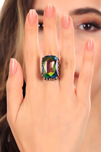 LABALABA Kadın Antik Gümüş Kaplama Titanyum Renk Taş Detaylı Ayarlanabilir Di...