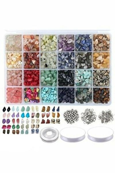yiğit aksesuar Jewelry Making Material Bead Set 30 Types Cracked Natural Stone Set