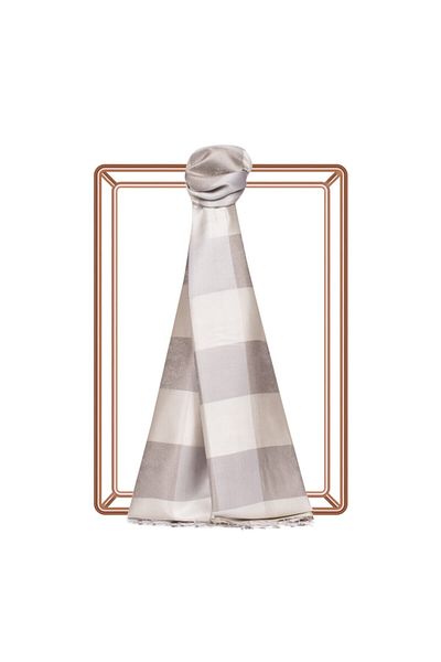 ipekevi White Stone Scottish Patterned Silk Shawl