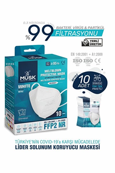 Musk FFP2/N95 Maske Beyaz Renk 100 Adet