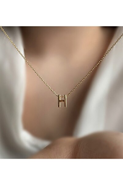 bigakan Altın Kaplama 925 Ayar Gümüş H Harfı Kolye