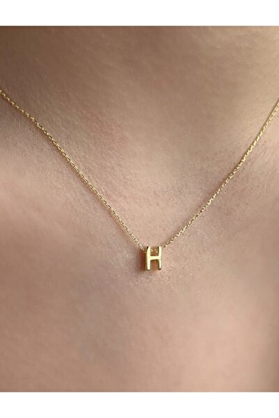 bigakan Altın Kaplama 925 Ayar Gümüş H Harfı Kolye