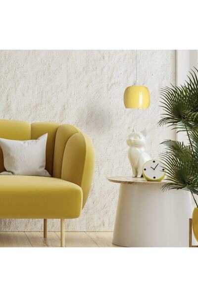 Vogue Eva Aydınlatma Modern Cam Sarkıt Küçük Boy Sarı Renk Tekli Avize 14x14x11 Cm