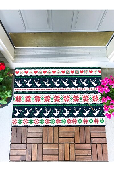 Buket Home سجادة باب محبوكة على شكل غزال، سجادة باب مزخرفة، سجادة باب خارجية، سجادة داخلية للمنزل