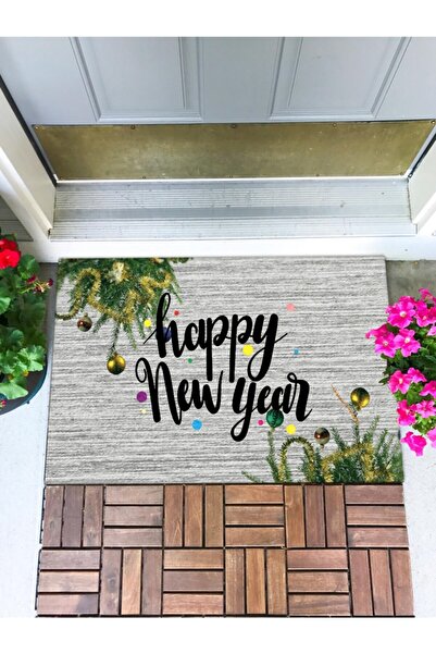 Buket Home سجادة باب أمامية Happy New Year، سجادة باب مزخرفة، سجادة باب خارجية، سجادة داخلية للمنزل