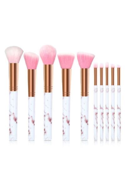 İzla Zla Pink Marble Patterned Brush Set of 10