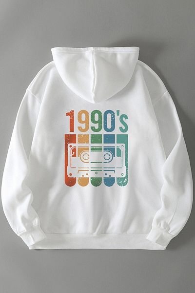 MODAGEN Φούτερ με κουκούλα Unisex Oversize White 90's