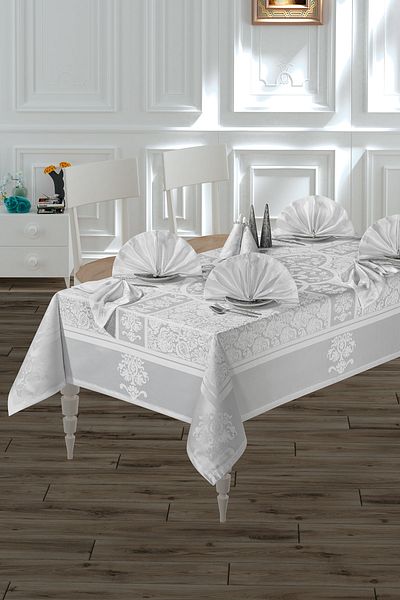 BİRHOME Set de fețe de masă din bumbac Vip pentru 12 persoane (alb)