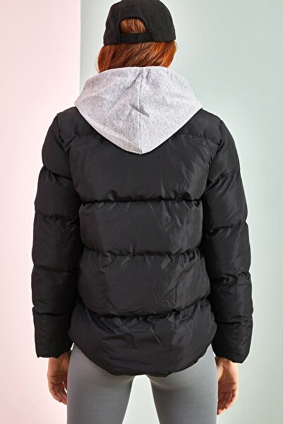 Bianco Lucci Grauer Puffermantel mit Kapuze für Damen