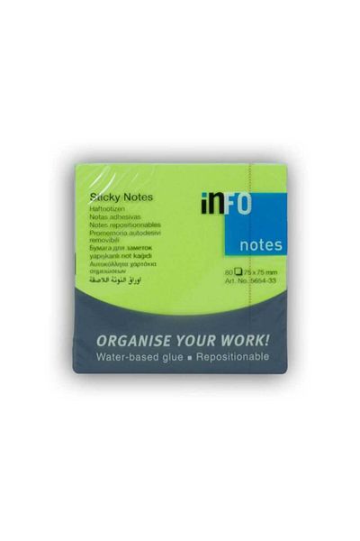 INFO NOTES ورق ملاحظات لاصق أخضر فوسفور (75x75 مم80 ورقة)