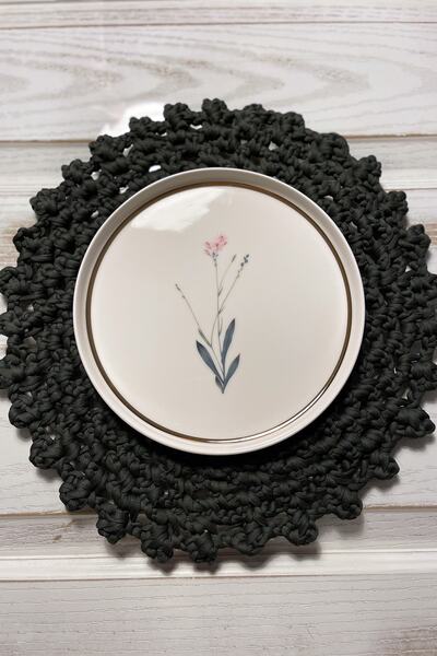 Meran Dekoratif Tığ Işi El Yapımı Koyu Yeşil Amerikan Servis Supla