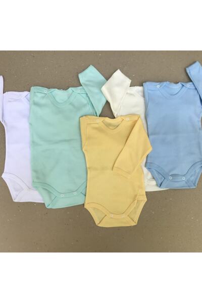 bebedino Erkek Bebek Beyaz Uzun Kol  Çıtçıtlı  Body 5'li Set