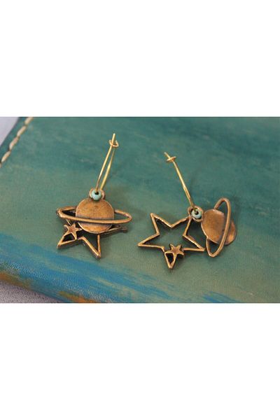 delay art Star and Planet Earrings Authentic Ethnic Bohemian Bilateral Bronze Earrings Handmade Bijouterie Jewelry