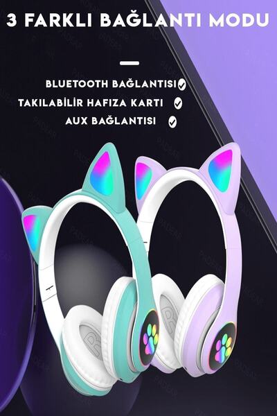 Global Taki Kedi Kulaklık Yüksek Ses Kaliteli Led Işıklı Hafıza Kartı & Aux Girişli Kedi-kulaklık