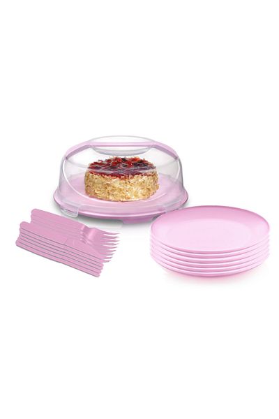 Melkan Home Cake Dish & Cake Dish with Locking Lid Cake Dish 7 Liter Cake Plate Fork Knife Set of 8 Powder