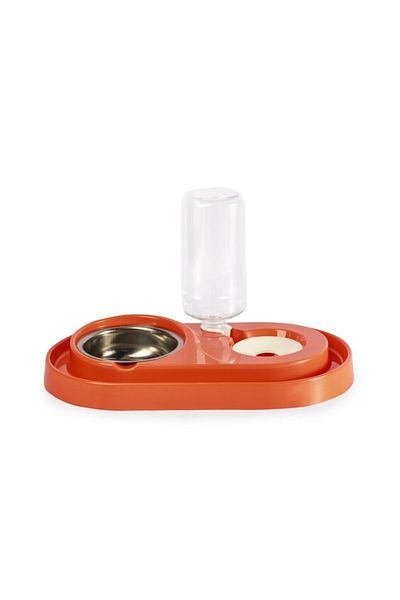 Miapet Cat-dog Food and Water Bowl Set with Tank and Steel Rhinestone 1000ml Orange