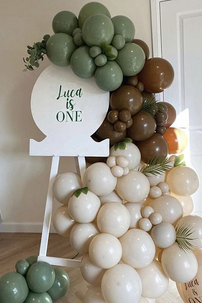 Trend Hediye Sepeti 100 Pack Safari Themed Birthday Balloon Chain, Mold Green Chocolate Sea Sand Retro