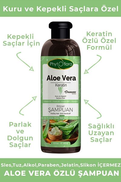 Phytoflora Salt-Free Herbal Shampoo with Aloe Vera and Keratin Addition, Special for Dry and Dandruffed Hair 400 ml