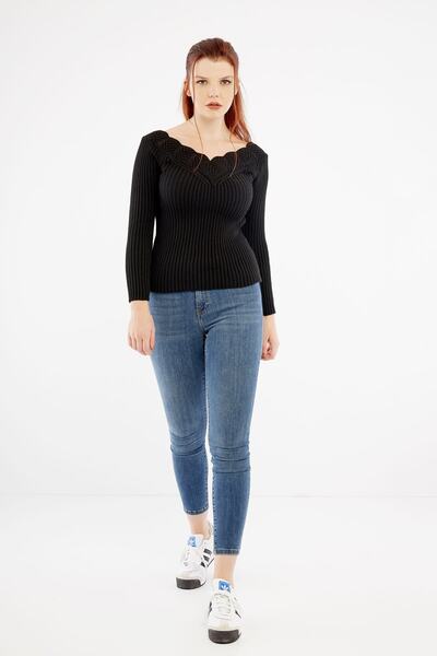 citycenterfashion Women's Plus Size Black Sweater Collar Guipure Cty-cnd-11903b
