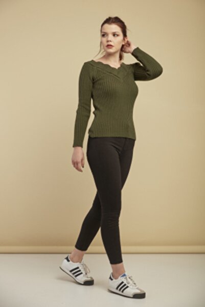 citycenterfashion Women's Plus Size Khaki Sweater Collar Guipure Cty-cnd-11903b