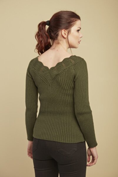 citycenterfashion Women's Plus Size Khaki Sweater Collar Guipure Cty-cnd-11903b