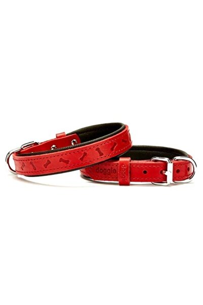 Doggie Comfort Deri Kemik Desenli Köpek Boyun Tasması Medium Kırmızı 2x35-40 Cm