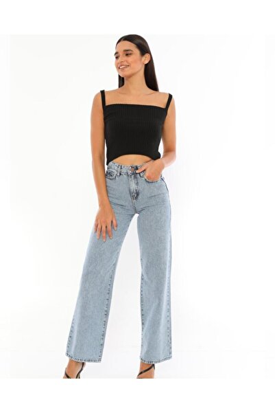 BİKELİFE Light Blue Snow Wash High Waist Palazzo Jeans