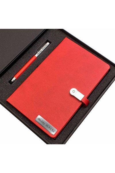 hediyerengi 16 GB Memory USB Notebook and Pen Set Red