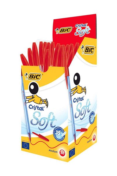 Bic قلم كريستال ناعم 1.0 مم ذو رأس كروي أحمر - عبوة من 50 قلمًا 918520