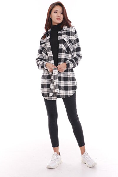 DISENTIS MODEST Black and White Plaid Lumberjack Belted Waist Jacket Shirt
