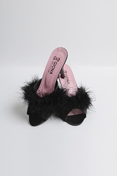 GIONA Women's Black Thin Waist Heeled Bridal Slippers