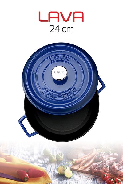Vebuo Lava Blue Trendy Round Cast Iron Pot 24 cm