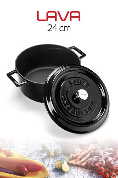 Vebuo Lava Siyah Trendy Yuvarlak Döküm Demir Tencere 24 Cm