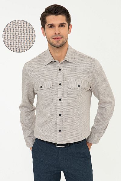 Pierre Cardin Μπεζ ανδρικό πουκάμισο G021SZ004.000.1360106