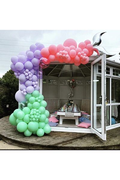 BEST PARTİ DOĞUM GÜNÜ PARTİ SÜSLERİ Pastel Mint Green Lilac Pink Balloon Chain 100 Pieces 5 m Balloon Chain