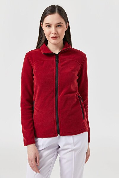 VEHBİ Women's Burgundy Doctor Nurse Fleece Hospital Winter Fleece Jacket