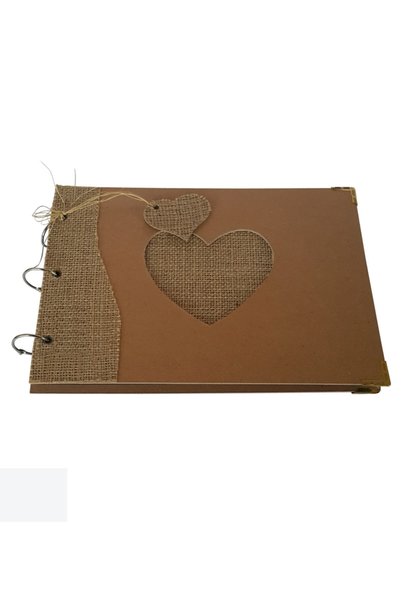 direkt-al Yapışkanlı Jüt Kumaş Kraft Kapak Kalp Pencereli Fotoğraf Albümü