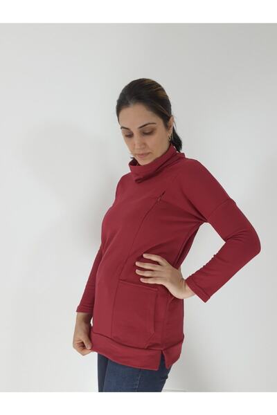 Baby Boroosh Emzirme Sweatshirt/gizli Emzirme Sweatshirt(BORDO)