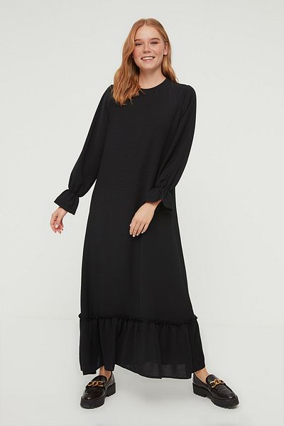 Trendyol Modest Rochie țesută Aerobin cu mânecă neagră detaliată TCTSS22EB0011