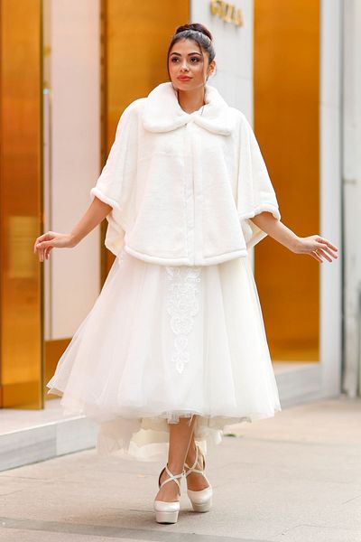 Turkuaz Bride Etol, Fur, Jacket, Plush Cloak, Off White