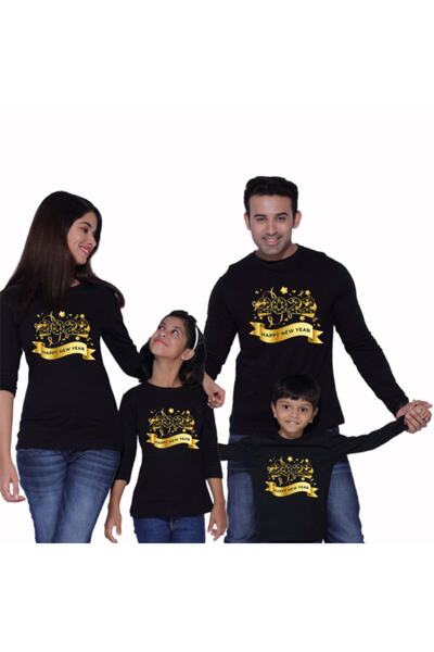 HediyeMania Μαύρο βαμβακερό λεπτό οικογενειακό μπλουζάκι Χριστουγεννιάτικο Σε...