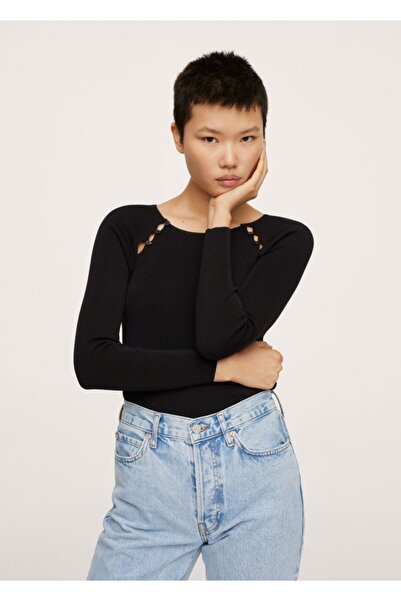 MANGO Woman Pulover tricotat cu detaliu cu nasturi negru de damă