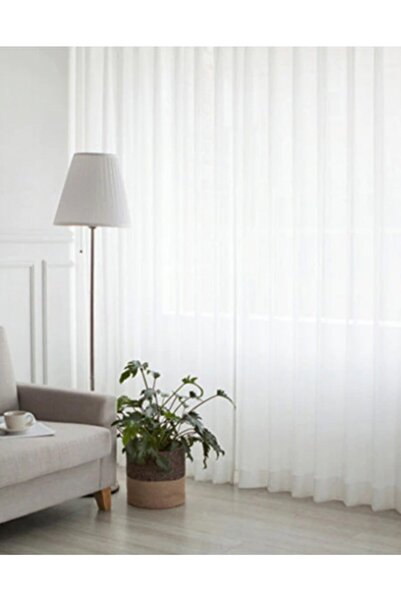 Ran Perde Modern Düz Keten Tül Perde - Ekru