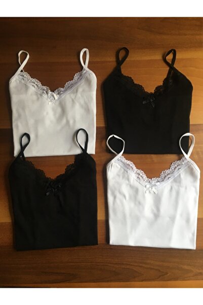 LEYNA BUTİK Tricou pentru femei (NEGRU-ALB) Pachet de 4 curea de frânghie din...