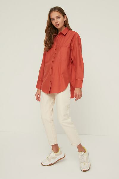 Trendyol Collection Tile Single Pocket Boyfriend/Wide Fit Cotton Woven Shirt TWOAW20GO0115