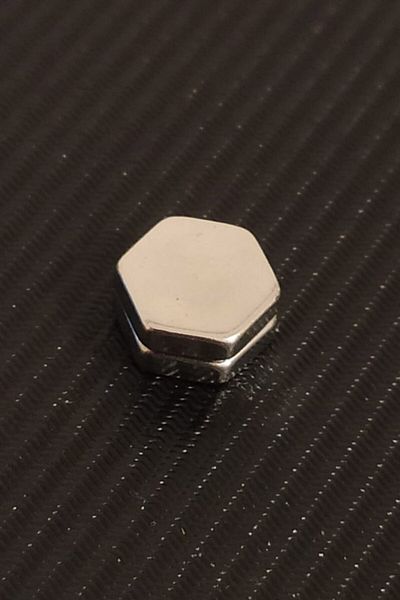 The Collection Silver Hexagonal Magnet Men's Earrings 1 Piece 8 Mm Magnet Steel Magnetic