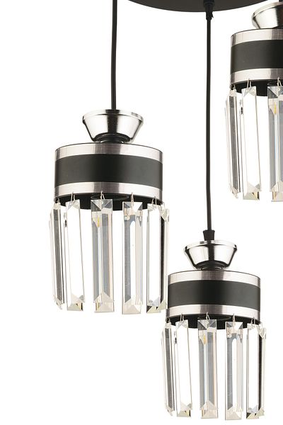 KUZEY AYDINLATMA Eylül 3-Piece Pendant Lamp with Crystal Stones Black Chrome Gilded Modern Luxury Living Room Chandelier