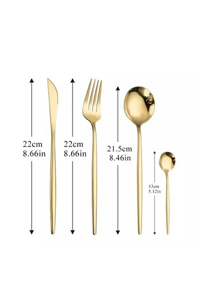 AÇIKEL Cutlery Set 6 People Gold Set Gold Color Cutlery Set