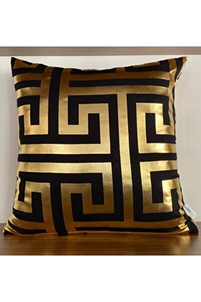 KIRLENTİM Μαξιλαροθήκη με μοτίβο λαβύρινθου μαύρου δαπέδου με χρυσό φύλλο